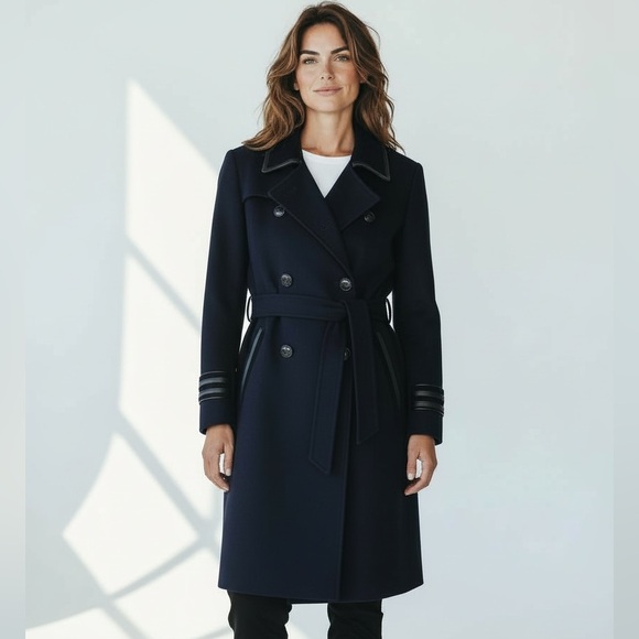 The Kooples Jackets & Blazers - The Kooples Wool Cashmere Navy Military Trench Coat Size 36 - US S